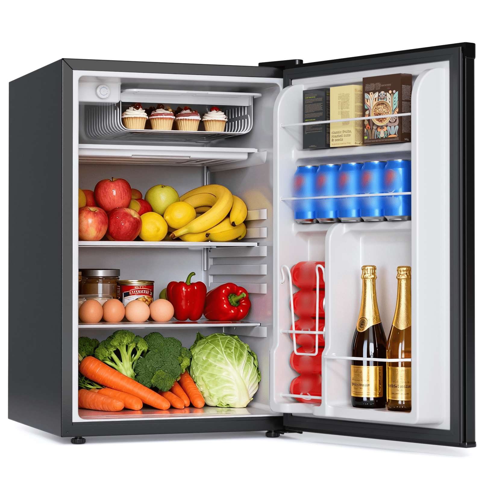 KNDKO 4.4 Cu.Ft Mini Fridge with Freezer, Apartment Refrigerator with Reversible Door, Adjustable Thermostat for Bedroom Dorm Office Kitchen, Black