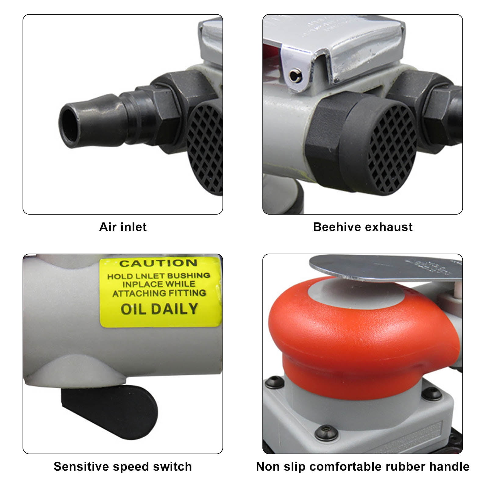 Pneumatic Palm Sander Square Air Random Orbital Sander Machine Pneumatic Tool for Wood Sanding Car Waxing，Auto Body Work, Wood working Car Polisher Set