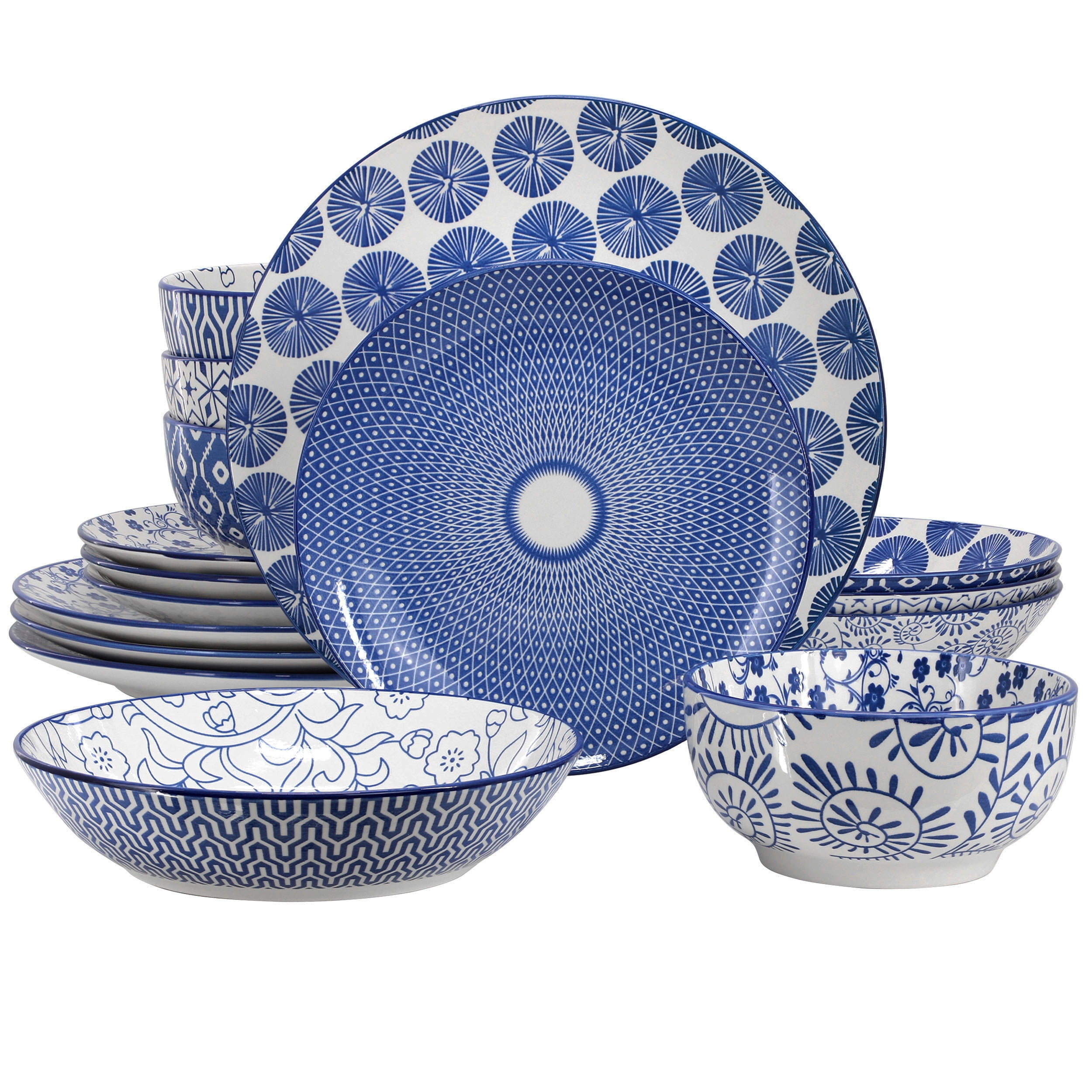 Elama Zen Rust Mozaik 16 Piece Round Stoneware Dinnerware Set
