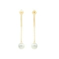 thumbnail image 3 of Sterling Silver Simulated Freshwater Pearl Bar 14K Yellow Plated Chain Stud Drop Dangle Earrings, 3 of 5