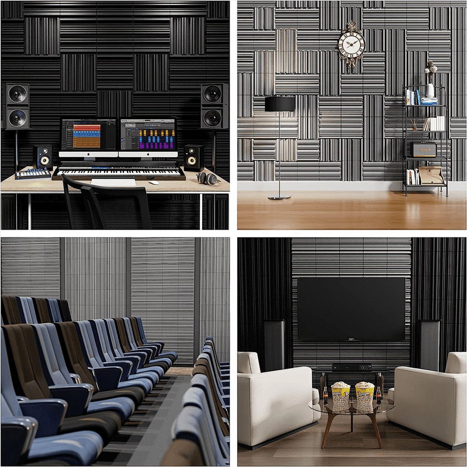 12 Pack Self-Adhesive Sound Proof Foam Panels, 12x12x2Inch Acoustic Foam, High Resilience Sound Proofing Padding - Black