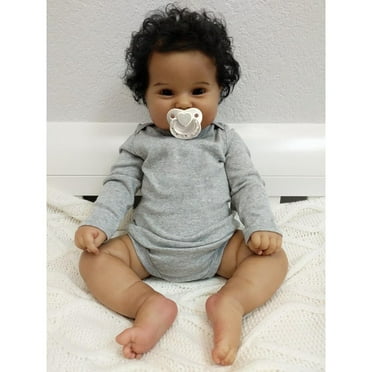 Lifelike African American Reborn Baby Doll Boy Black, 20 inch Real Life Soft Silicone Weighted Smile Newborn Baby Doll with Clothes for Kids Toys
