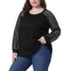 thumbnail image 4 of Blusas T-Shirts de Mujer Plus Size Agnes Orinda con Encaje, Cuello Redondo, Manga Larga, Casual, Sueltas, 3X, Negro, 4 of 6