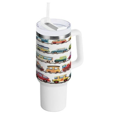 

40 Oz Car Handle Water Bottle 10.8x3.85 Inch Handle And Straw Travel Water Bottle Reusable Stainless Steel Water Bottle Yellow Minibus