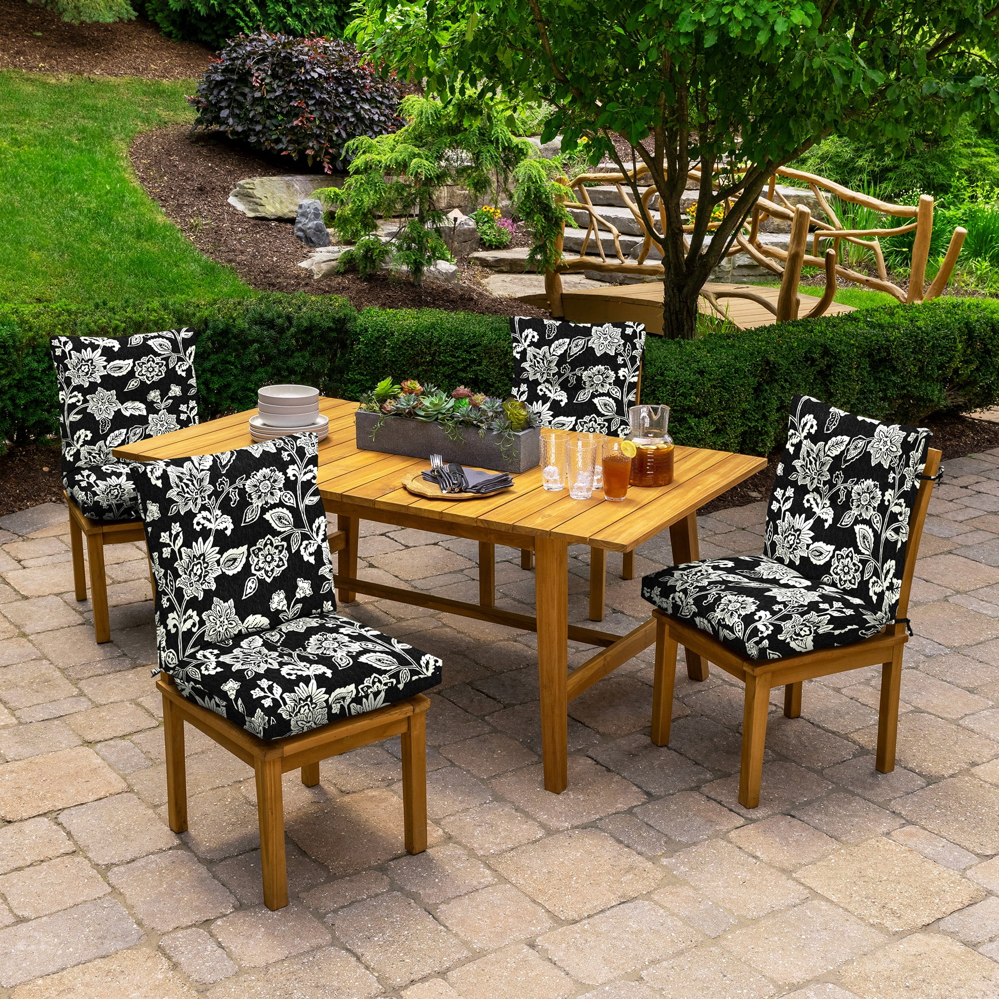 ARDEN Outdoor Plush Modern Tufted Blowfill Dining Chair Cushion, 21 x 40, Water Repellent, Fade Resistant, Tufted Cushion for Dining and Bistro Chairs, Ashland Black Jacobean