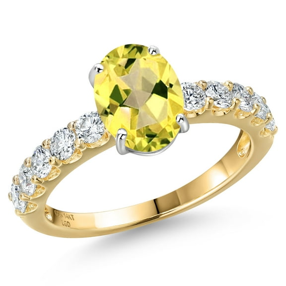Gem Stone King 14K Two Tone Gold Canary Mystic Topaz and Lab Grown Diamond Engagement Ring for Women | 2.65 Cttw | Oval 9X7MM | Gemstone November Birthstone | Size 8