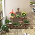 thumbnail image 3 of Gymax Wooden Plant Stand w/Wheels Pots Holder Display Shelf 56.5'' x 11'' x 41'', 3 of 10
