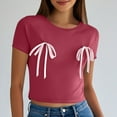 thumbnail image 2 of Dealovy Going out Tops for Women Bowknot Short Sleeve Crop T-Shirts Round Neck Summer Basic Tees, 2 of 7