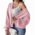 thumbnail image 2 of Womens Cardigan Sweaters Trendy Open Front Long Lantern Sleeve Chunky Knit Sweater Pink L, 2 of 8