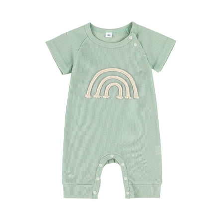 

aturustex Unisex Baby Solid Color Romper Short Sleeve Waffle Rainbow Pattern One Piece Bodysuit (0-24 Months)