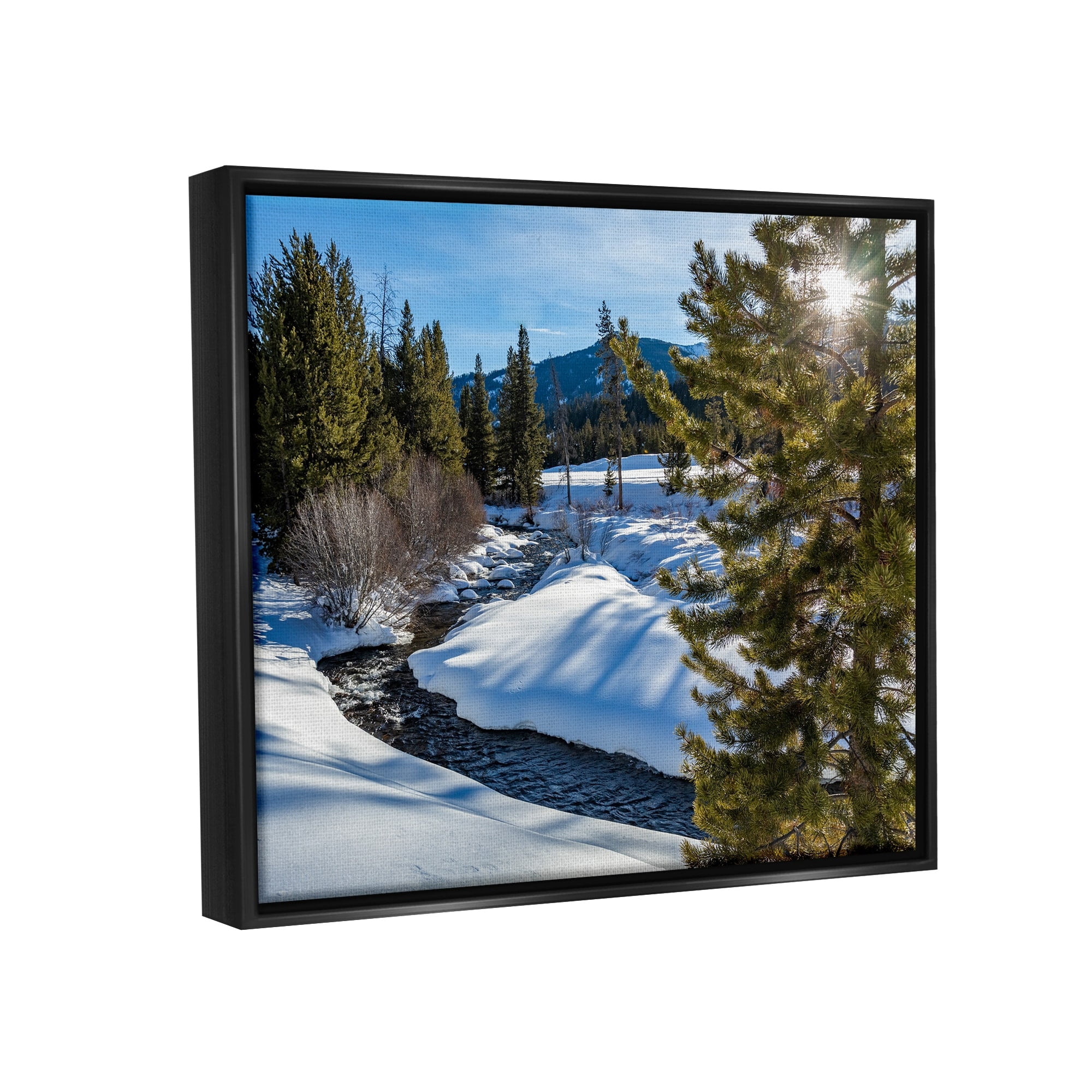 Stupell Industries River Flowing Between Snowy Slopes Distant Mountain Photograph Metallic Gold Floating Framed Canvas Print Wall Art, Design by Steve Smith