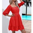 thumbnail image 3 of QUYUON Summer Mini Dresses for Women Square Neck 3/4 Sleeve Flowy Babydoll Mini Short Beach Dress Pleated A-Line Ruffle Swing Tunic Dresses Club Party Dress Style D-6509 Red M, 3 of 8