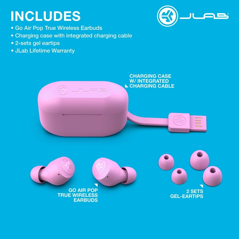 JLab Go Air Pop Bluetooth Earbuds, True Wireless with Charging Case, Pink 