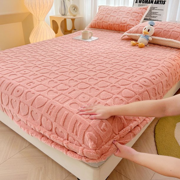 Sábana ajustable de terciopelo Winter Tower, sábana individual de terciopelo coral grueso antideslizante, funda protectora de colchón Simmons, juego de tres piezas