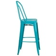 thumbnail image 3 of 30'' High Crystal Teal-Blue Metal Indoor-Outdoor Barstool with Back, 3 of 9