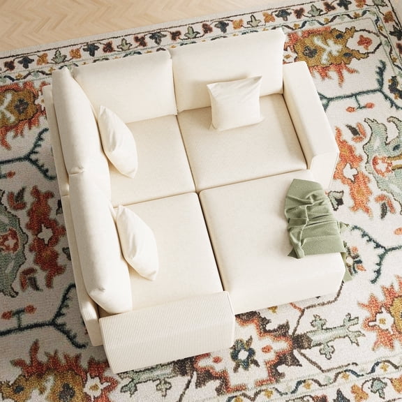 Advwin 3-Seater Oversized Corduroy Sectional Sofa with Ottoman, Comfy U-Shaped Cloud Modular Couch with Extra-Deep Seating & Removable Covers, Convertible Sleeper Sofa for Living Room, Beige