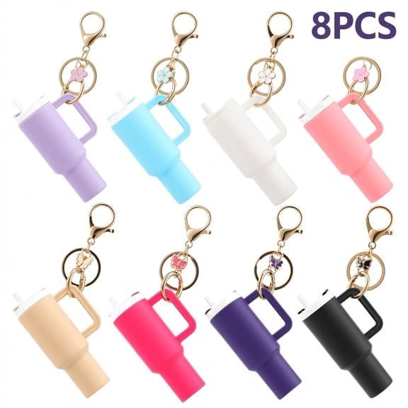 8pcs Mini Tumbler Keychain for Cup Cute Lip Balm Holder Key Chain Charm Backpack for Women Girl Purse Handbag Backpack PP Colorful 7.47/5.5/1.57 inch