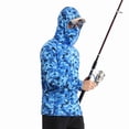 thumbnail image 3 of Sbart Men’s Premium Fishing Shirt with Hoodie Face Mask Lightweight Sun Protection UPF 50+ Long Sleeve for Fishing Hunting Hiking Biking Outdoor Sports Outdoor Activities Camouflage Blueblack Color, 3 of 7