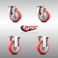 thumbnail image 2 of 4 Inch 316SS Red Polyurethane Wheel Swivel Top Plate Caster Set 2 Rigid SCC, 2 of 2
