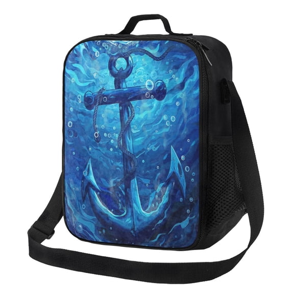 Nautical Ocean And Marine Theme Lunch Bag Insulated Thermal Box with Shoulder Strap & Handle for Work and Picnic