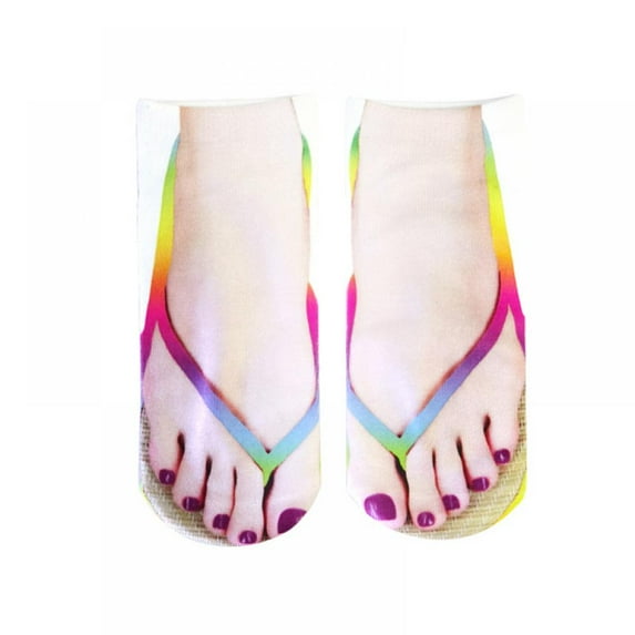 3D Pattern Manicure Print Socks Flip Flop Funny Hidden Running Socks Women Personalized Low Cut Ankle