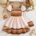 thumbnail image 2 of XEGLSBU Dresses for Girls 7-8 Formal Bohemian Style Girls Patchwork Color Dress with Puff Short Sleeves Casual Summer Play Outfit Beige Size 7-8 Years, 2 of 6