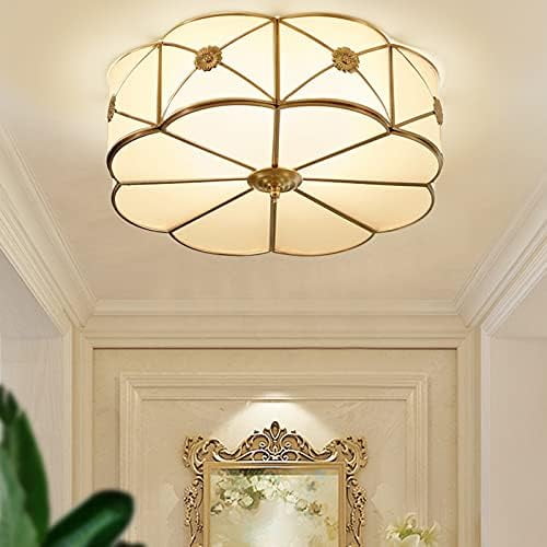 13.8'' Mid-Century Modern 3-Light Flush Mount Ceiling Light – Tiffany Retro Handmade Glass Shade, Multicolor, Copper Finish for Hallway/Kitchen/Bedroom (Tools & Hardware Other)