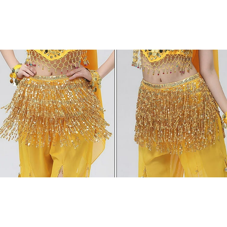 贅沢品 Women's Belly Dance Skirt Sequin Fringe Wrap Skirts Sparkly Dance