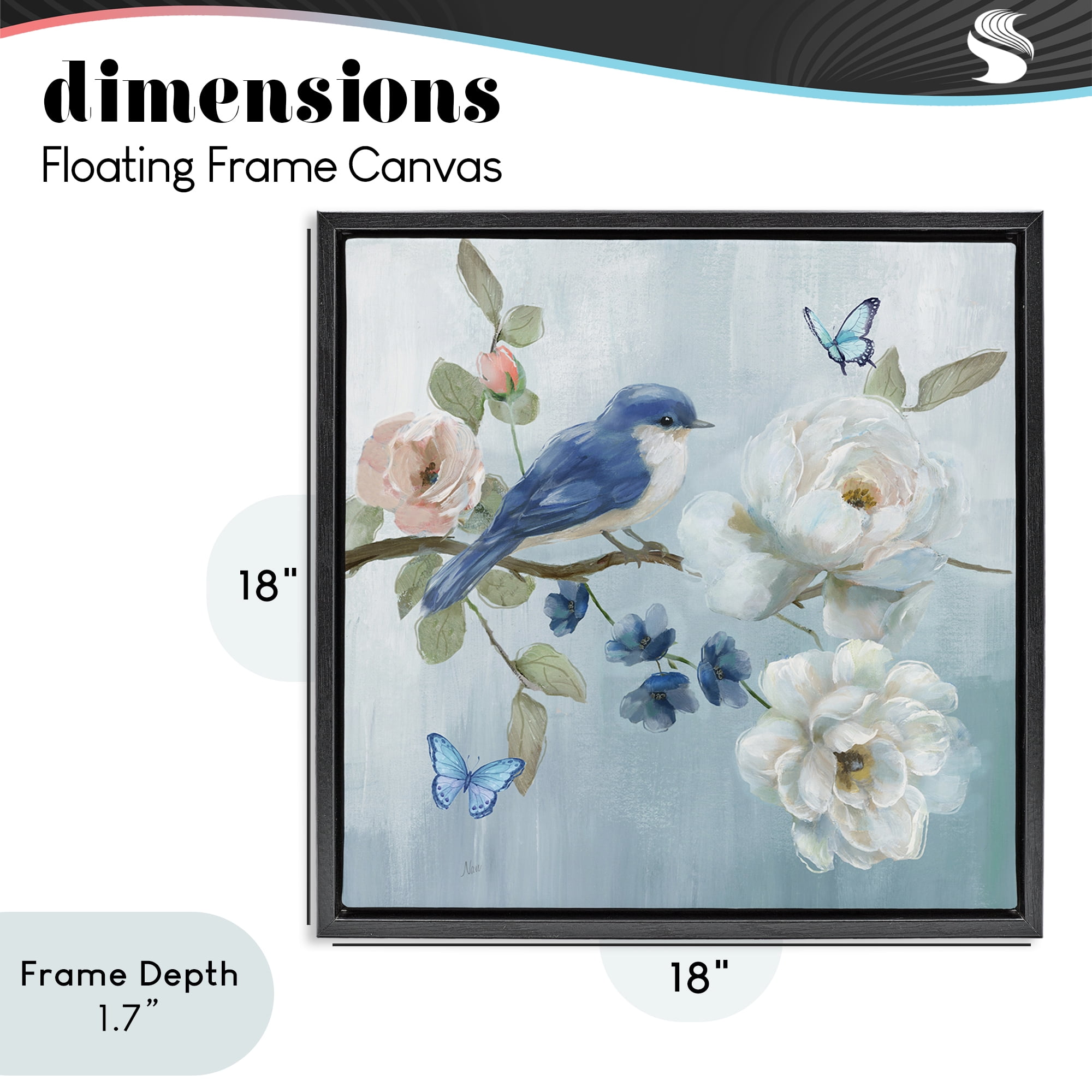 Stupell Industries Blue Bird Tranquility Black Framed Floater Canvas Wall Art, design by Nan