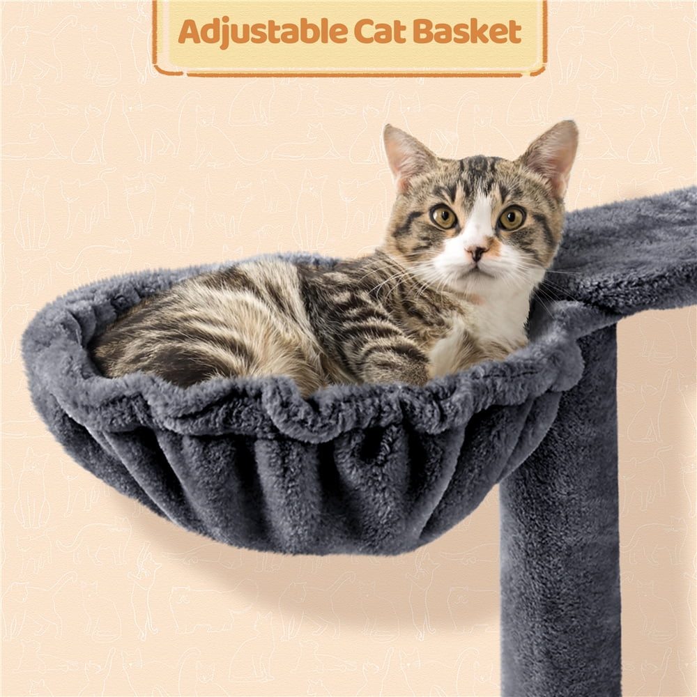Yaheetech 57.4''H Cat Tree Tower Cat House with 2 Condos, Scratching Posts, Ramp, Dark Gray
