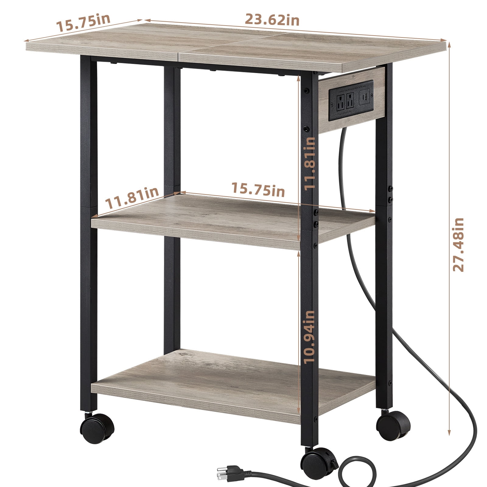 3 Tier Leyaoyao Printer Stand, Computer Tower Stand with Industrial Lockable Wheels & Storage Drawer Large Mobile Table for Home Office Multi-Equipment Organization, Oak