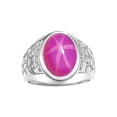 thumbnail image 1 of RYLOS Men's Rings 14K White Gold Nugget Ring with Cabochon Gemstone & Diamonds Star Ruby Rings For Men Size 11, 1 of 7