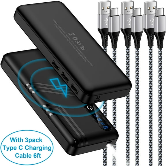 Portable Charger with Built in Cables,HopePow 20000mAh Power Banks for Cell Phones 3 USB 3 Inputs Type C Fast Charging Cable 6ft Portable Charger Power Bank Compatible with Samsung,Android