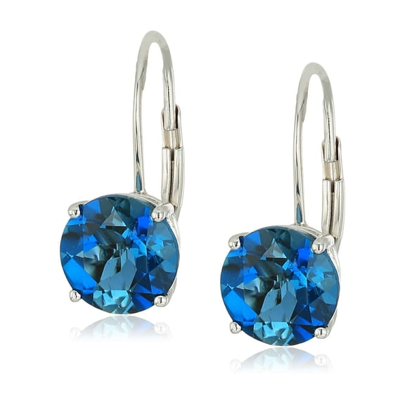 Pinctore 10k White Gold London Blue Topaz Round Lever Dangle Earrings