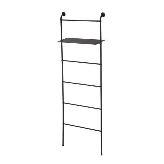Mainstays Towel Stand Ladder with Bathroom Storage Shelf, Black