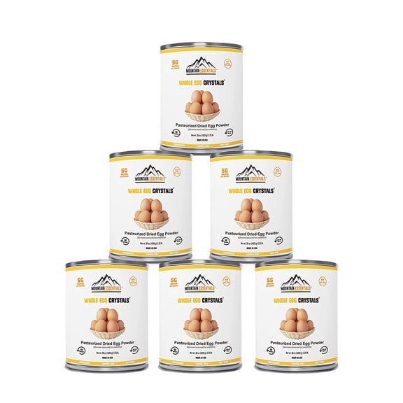 Mountain Essentials Dehydrated Whole Powdered Egg Crystals | Long Term Storage Shelf Stable | Perfect for Emergency Survival, Camping & Backpacking No Additives Pasteurized Natural 2.25 Lb- 06 Cans