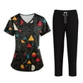 thumbnail image 2 of WTOBBY Plus Size Women's Short Sleeve Printed Scrubs Set with Pockets, V-Neck Design, Animal Floral Theme, 2-Piece Nursing Uniform, Medical Workwear for Caregivers,Black L, 2 of 4