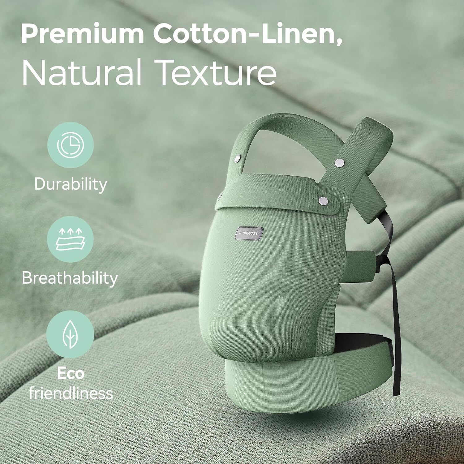 Momcozy Baby Carrier with Natural Cotton Linen, Built to Last, Ergonomic Design, Newborn to Toddler for 7-44lbs, Lightweight and Comfortable, Hands-Free for Moms&Dads, Sage Green