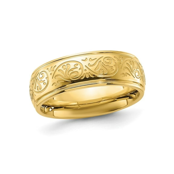 Ladies or Mens Plated Stainless Steel 7.5mm Etched Design Band Ring for Women