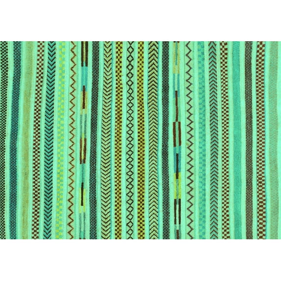 Ahgly Company Machine Washable Indoor Rectangle Abstract Turquoise Blue Modern Area Rugs, 7' x 10'