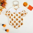 thumbnail image 4 of mgoYE Clothes My First Halloween Baby Girl Outfit Pumpkin Embroidery Bubble Romper Short Sleeve Bow Jumpsuit Smocked Clothes|Beige 12-18 Months, 4 of 8