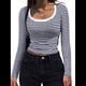 thumbnail image 1 of Camisas de Larga con Cuello Redondo para Mujer, Blusas Informales de Punto Acanalado de Corte Ajustado, Camisetas Básicas de Trabajo para Verano y Otoño. Azul Marino M, 1 of 8