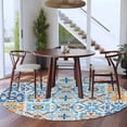 thumbnail image 3 of Round Rugs 8Ft, Blue Mediterranean Round Area Rug Washable Indoor Throw Carpet, Vintage Moroccan Tiles Texture Large Non Slip Circle Rug for Kids Room RV Home Decor Aesthetic, 3 of 8