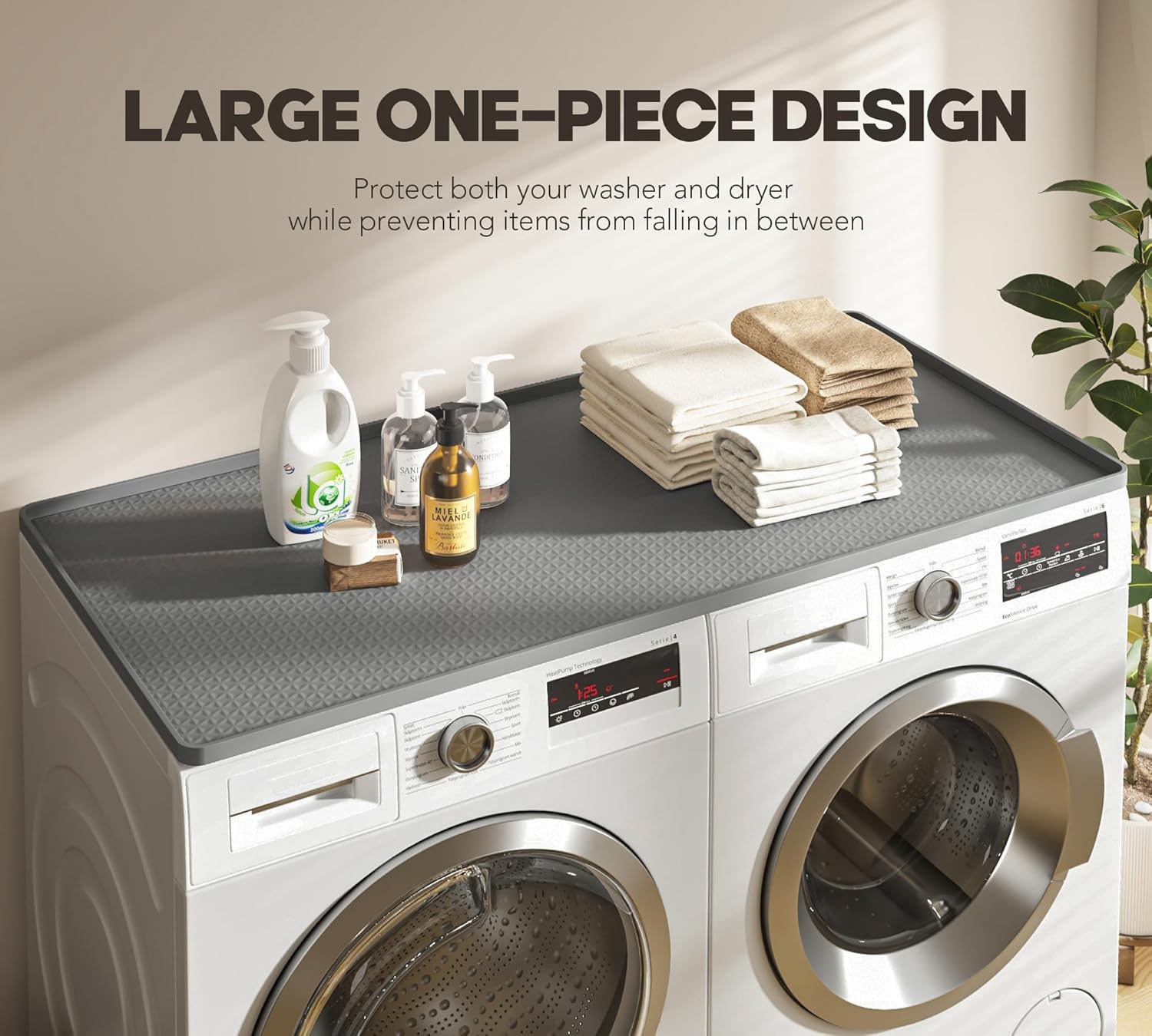 Washer Dryer Countertop, 51.2" x 25.6" Large Washer and Dryer Covers for The Top, Non-Slip Waterproof Silicone Dryer Top Protector Mat, Washer Dryer Topper for Laundry Room Kitchen Home（Gray）
