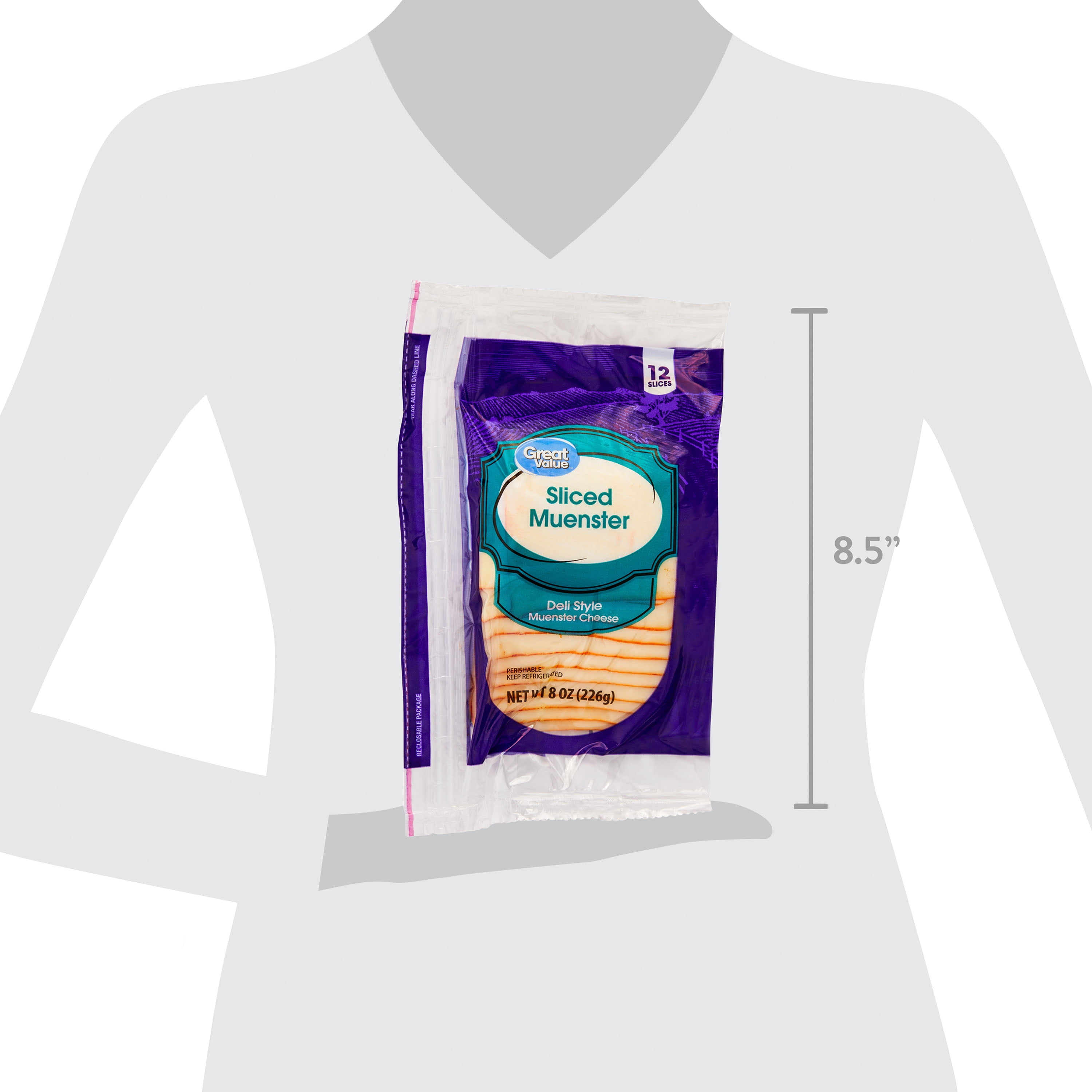 Great Value Muenster Deli Style Sliced Cheese, 8 oz, 12 Slices