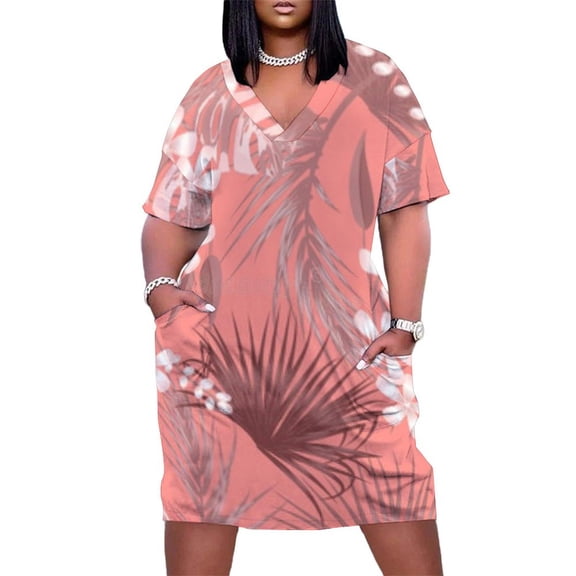 Coral Floral Tropical Seamless Pattern Women's Summer Short Sleeve Casual Dresses Party Dress