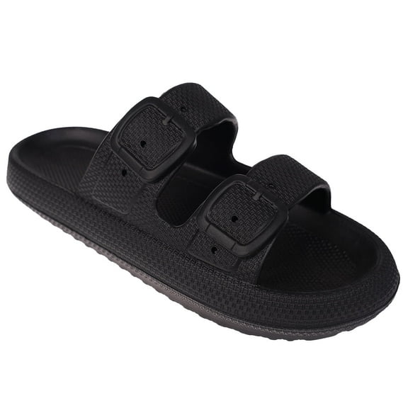 FOAMWALK Women's Soft and Comfy Textured EVA Slide Sandals - EVA Textured Cloud Slides for Women, Black, 6/7