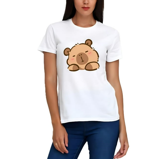 Playera Blanca Camiseta Unisex Estampada Capibara