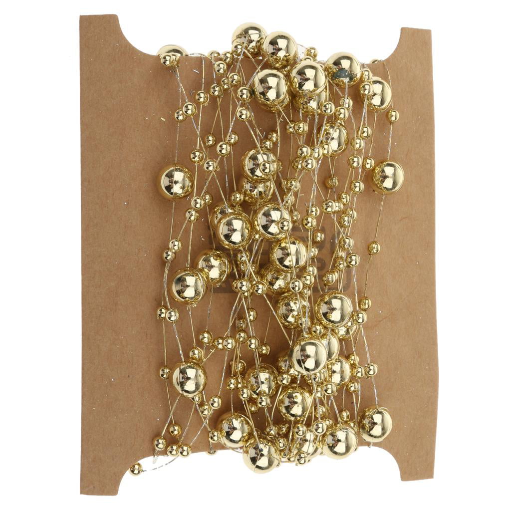 5M Pearls Beaded Chain Fishing Line Ribbon Trim Wedding DIY Decoration Beige 