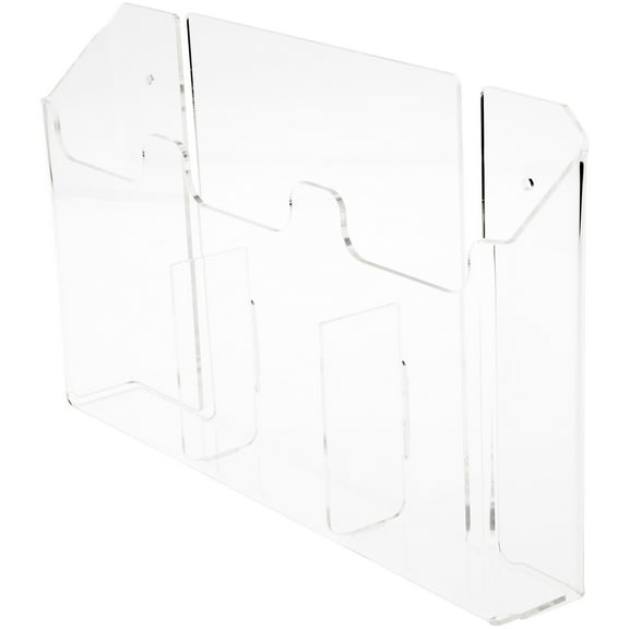 Plymor Clear Acrylic 3-Pocket Tri-Fold Brochure Literature Holder (Wall Mount), Fits Documents Up to 4" Wide